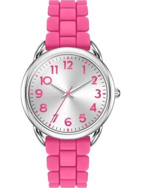 Women's Fushia Big Face Easy Reader Silicone Strap Water Proof 35MM Wrist Watch